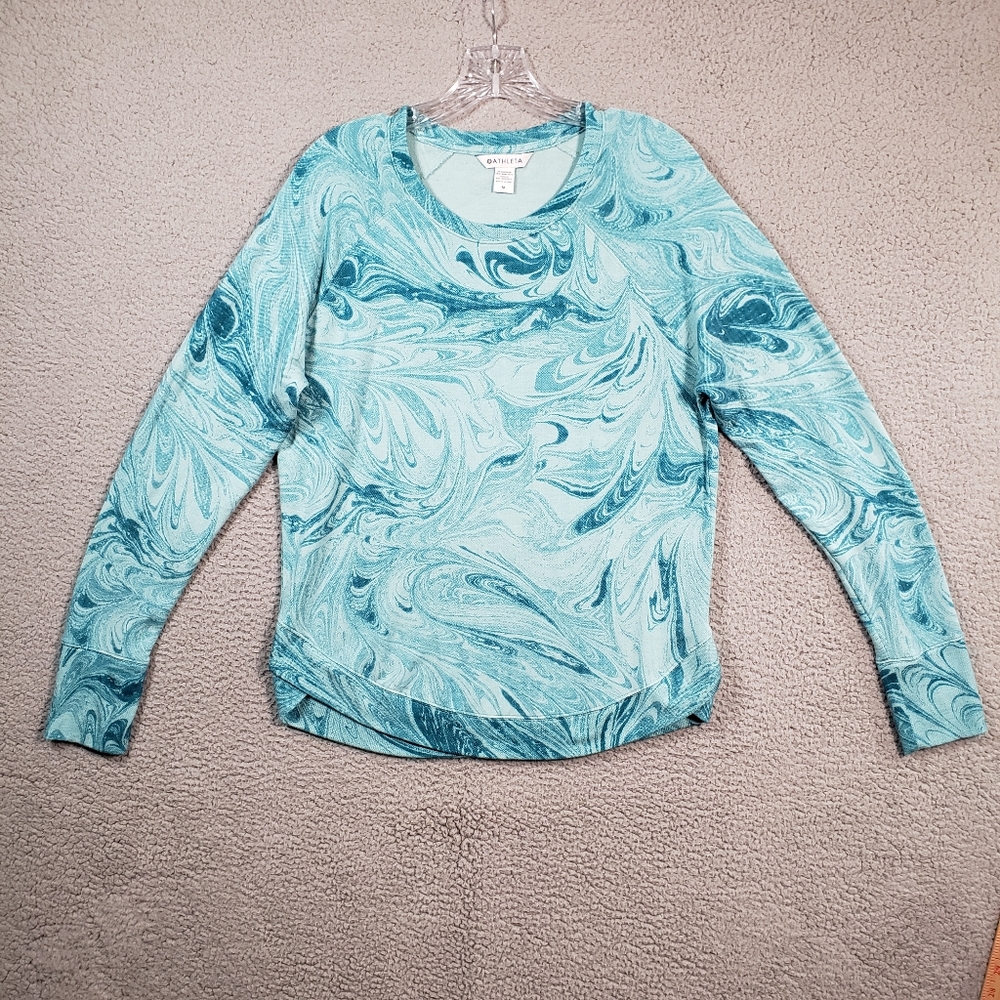 Athleta Mindset Sweatshirt Medium Teal Blue Marble Modal Blend Athletic Pullover